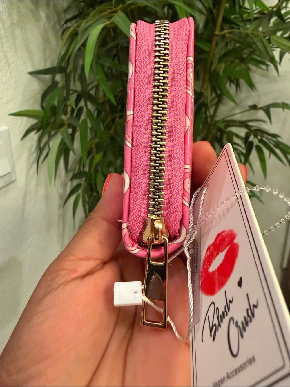 New Pink Heart-Print Zip Wallet